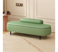 LEIYTFE Ottoman Storage Bench with Seat,Entryway Storage Box,Modern End of Bed Bench Living Room Bench with Lumbar Pillow Faux Leather Footrest Stool(Green,80cm)