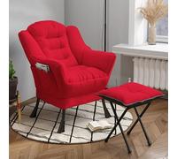 LEIYTFE Relax Lounge Chair with Armrests and Ottoman,Modern Fabric Reclining Armchair,Single Sofa Balcony Chair High Back Recliner Reading Chairs for Bedroom Dormitory(Red)
