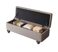 LEIYTFE Storage Ottoman Stool with Wheels,Rectangular Upholstered Bench for Living Room, Bedroom,Foot Stool Seat Chair with Organizer,End Bed Bench(Light grey,120cm)