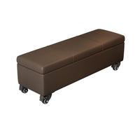 LEIYTFE Storage Ottoman Stool with Wheels,Rectangular Upholstered Bench for Living Room, Bedroom,Foot Stool Seat Chair with Organizer,End Bed Bench(Dark brown,100cm)
