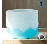 Leize Blue Lotus Design Quartz Crystal Singing Bowl G Note Throat Chakra Blue 10" with Heavy Duty Carrying Case Suede Striker