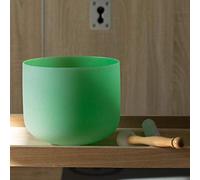 Leize Crystal Singing Bowl F Note 432 hz Heart Chakra Green 8" with Heavy Duty Carrying Case Suede Striker