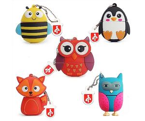 LEIZHAN 32GB USB Flash Drive 2.0 Silicone Cute Little Animals Novelty Memory Stick Children Gift External Pendrives Fox Bee Owl Penguin Flash Disk