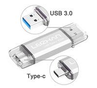 LEIZHAN Type C USB Flash Drive 32GB OTG(On the Go) 2 in 1 USB 3.0 & Type-C Flash Drive Pen Drive For Type-C Android Smart Phone and MacBook -Sivler