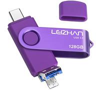 leizhan USB Flash Drive 128GB, 3 in 1 Type C/Micro USB/USB 3.0 Waterproof Pen Drive for Huawei Samsung Android Phone Tablet Mac PC(Purple, 128GB)
