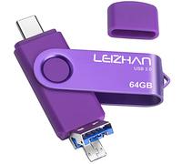 leizhan USB Flash Drive 64GB, 3 in 1 Type C/Micro USB/USB 3.0 Waterproof Pen Drive for Huawei Samsung Android Phone Tablet Mac PC(Purple, 64GB)