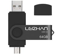 LEIZHAN USB Memory Stick 3.0 64GB OTG (On the Go) Dual Port (USB 3.0 and Micro USB) Flash Disk USB Flash Drive External Pendrive For Android Smartphone Tablet & PC (64GB,Black)