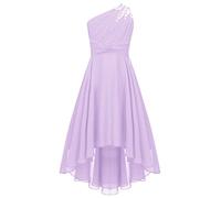 Lejafay Girls One Shoulder High Low Flower Girls Dress Kids Wedding Birthday Party Gown Princess Dress Lavender 13-14 Years