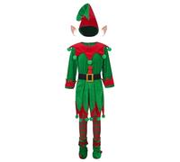 Lejafay Kid Girl Boy Elf Cosplay Costume Full Set for Christmas Xmas Santas Party Fancy Dress up Green 11-12 Years