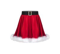 Lejafay Kids Girls Elf Miss Santa Christmas Skater Skirt Mrs. Claus Ice Skating Dance Skirt Velvet Mini Dress Red 7-8 Years