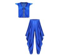 Lejafay Men Desert Prince Outfits 2 Piece Set Satiny Pants Set Blue M