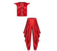 Lejafay Men Desert Prince Outfits 2 Piece Set Satiny Pants Set Red 3XL