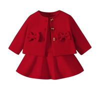 Lejafay Toddler Baby Girl Dress and Long Sleeve Bowknot Cardigan Cute 2-Piece Spring Fall Outfits Burgundy 2-3 Years