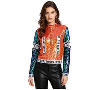 Lejafay Women Sequin Coat Disco Outfit Club Wear Long Sleeve Hip Hop Dance Shirt Bomber Jacket for Prom Orange Green L
