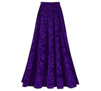 Lejafay Women Winter Velvet Maxi Skirt Elastic High Waist Embroidered Velvet Casual Long Skirt Purple M