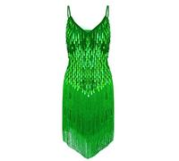 Lejafay Wonen's Sparkly Sequins Tassels Fringed Dress Latin Tango Samba Dance Costume for Stage Peformance Green One Size