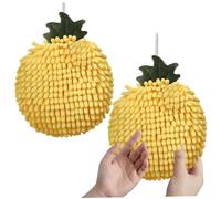 Lejelyma 2Pcs Fuzzy Ball Hand Towel Quick-dry Absorbent Breathable Skin-friendly Hand Towels with Hanging Loops Soft Comfortable Small Towels for Hands, Kitchen, Bathroom (C2592 Pineapple)
