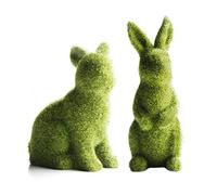 Lejelyma Flocked Easter Bunny Statues Moss Bunny Figurine Easter Rabbit Ornament for Garden Decor 1Set 2PCS