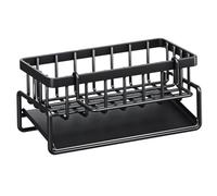 Lejelyma Kitchen Sink Organiser Stainless Steel Sink Caddy with Removable Dishcloth Rack and 45° Inclined Water Drip Tray Large Capacity Tidy Organiser for BlackKitchen