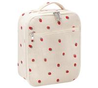 Lejelyma Lunch Box Bag with Strawberry Pattern Corduroy Fabric Cute Insulated Lunch Bag with Double Zipper Portable for Work Office School Picnic TravelLunch Box