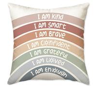 Lejelyma Throw Pillow Covers 18x18 Inch Rainbow Style Cushion Covers Soft & Breathable Pillow with Inspirational Quotes Colorful Pillowcase for Book Center Calming Corner Decor