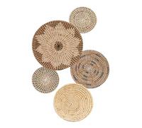 Lejelyma Woven Wall Basket Set of 5 Different Size Hanging Woven Basket Decor Round Flat Seagrass Wall Art for Home Decorations