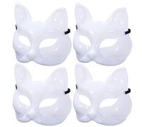LejeMaek 4 Pcs Cat Mask DIY Blank Paintable Halloween Fox Mask Half Face Unfinished White Therian with Elastic Band for Cosplay Masquerade Party Cat, Fox, Halloween, White, W