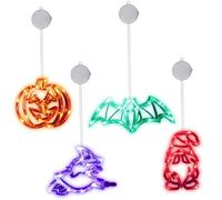 LejeMaek 4Pcs Halloween Lights, Battery Operated Halloween Night Light with Suction Cup (Pumpkin, Bat, Witch, Gnome), Slow Fade Mode & Timer for Spooky Decor Lights, Night Light