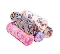 LejeMaek Dog Blanket Soft Coral Fleece Paw Print Pet Bed Blankets Bath Towels 40x60CM 5PCS