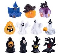 LejeMaek Halloween Miniatures 11PCS Resin Halloween Figurines with Grim Reaper Ghost Castle and More for Desktop Fairy Garden Dollhouse Decor Party Favors Bag Fillers Miniatures