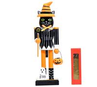 LejeMaek Halloween Nutcracker, Wooden Nutcrackers Figures with Hat & Pumpkin Cauldron, Decorative Statue for Halloween Party, Table Shelf or Mantel Display Nutcracker, Nutcrackers Figures