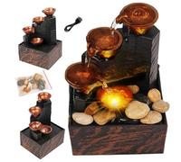LejeMaek Tabletop Fountain with Lights 6.7x4.4x3.6'' Tabletop Water Fountain with Pebbles USB or Battery Powered Mini Water with Sound for Table Office Home Bedroom, Table