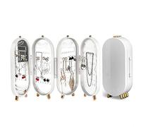 Lejesth Foldable Earring Holder Jewelry Organizer Box with Mirror, 4-Layer Dustproof Earring Necklace Display Stand Jewelry Box with 153 Holes for Women and Girls, Gifts for Girl (White)