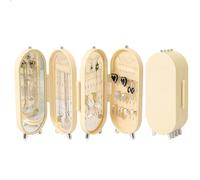 Lejesth Foldable Earring Holder Jewelry Organizer Box with Mirror, 4-Layer Dustproof Earring Necklace Display Stand Jewelry Box with 153 Holes for Women and Girls, Gifts for Girl (Light Yellow)