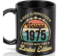LEJIAJINW Funny 50th Birthday Gifts Men Women Happy 50th Birthday Decorations for Him Woman 50 Years Old Vintage 1975 Old Time Information Back to 1975 Ceramic Mug for Coworker Friends Sister