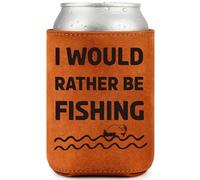 LEJIAJINW Funny Fishing Gifts for Men Dad Husband Grandpa - 2025 Retirement Gift for Fisherman - Gag Men Fathers Day Birthday Gift - I Would Rather Be Fishing Leather Can Cooler Sleeve Holder 12Oz