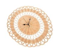 LEJIAJU Rattan Woven Wall Clock, Silent Non Ticking, Large Hollow Out Numbers, Brown, 39cm, Perfect for Office, Living Room, Classroom