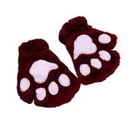 LEJIAJU Women Winter Warm Half Finger Gloves Cartoon For Cat Paw Embroidery Anime Kitten Thicken Fuzzy Plush Fingerless