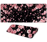 Lejnlnng Mouse Pad Gaming Cherry Blossoms - Keyboard Mat and Mouse -Mousepad with Stitched, Black XXL Large Gaming Mousepad with Non-Slip Base, Keyboard Mat for Office Home 90x40cm JL-8174