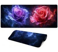 Lejnlnng Mouse Pad Gaming, Flower XXL Large Mousepad, Black Long Extended Mouse Mat, Mousepad for Desk Non-Slip Rubber, keyboard Mat with Stitched Edges for Work Game, Office and Home 90x40cm JL-8119
