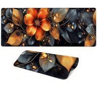 Lejnlnng Mouse Pad Gaming, Flower XXL Large Mousepad, Black Long Extended Mouse Mat, Mousepad for Desk Non-Slip Rubber, keyboard Mat with Stitched Edges for Work Game, Office and Home 90x40cm JL-8123