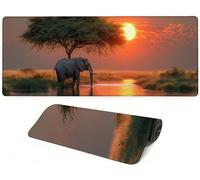Lejnlnng Mouse Pad Gaming Sunset - Keyboard Mat and Mouse -Mousepad with Stitched, Elephant XXL Large Gaming Mousepad with Non-Slip Base, Keyboard Mat for Work Office Home 100x50cm JL-7914