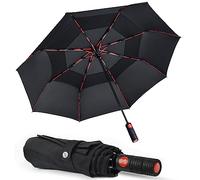 Lejorain Collapsible Umbrella Compact Travel - Portable Black Double Canopy Automatic Windproof Umbrella - Folding Striking Red Reinforced Fiberglass Frame Rain Umbrellas for Adults