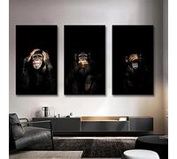Leju Art Graffiti Cute 3 Wise Monkey Canvas Painting Colorful Printed Poster and Prints Wall Pictures For Living Room Home Decor 60x120cm(23.6x47.2in)x3 Frameless