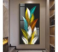 Leju Art Nordic Abstract Feather Canvas Painting Golden Yellow Deer Posters Prints Money Tree Wall Art for Living Room Home Decor 60x120cm(23.6x47.2in) Frameless