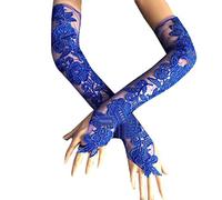LeJulyeekay Women Floral Lace Gloves for Wedding Party Evening Fingerless Gloves, Royal, One Size