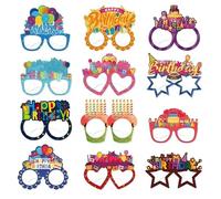 Lekabee 12 Pairs Birthday Photo Booth Props Eyeglasses,Birthday Party Decoration Paper Eyeglasses Birthday Costume Photo Booth Props Supplies for Kids Adults Birthday Theme Party Favor