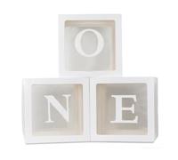 Lekabee 1st Birthday Decorations Boxes for Baby Girl, 3PCS White First Birthday Boxes, One Year Old Happy Birth Party Theme Cardboard Box for Cake Smash Photo Props