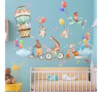 Lekabee Animals Wall Decals,Elephant Giraffe Rabbit Bear Balloon Clouds Wall Stickers Baby Nursery Kids Bedroom Living Room Wall Decor
