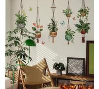 Lekabee Green Plant Leaves Wall Decals, Potted Plant Butterfly Wall Art Stickers for Office Bedroom Living Room Classroom Parties Decoration